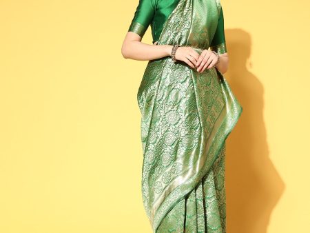 Saree Mall Green & Golden Woven Design Banarasi Saree Supply