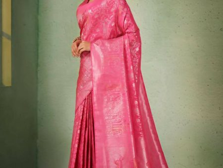 Glorious Designer Pink Color Kanjivaram Silk Saree With Weaving Work - Yomika Fashions For Cheap