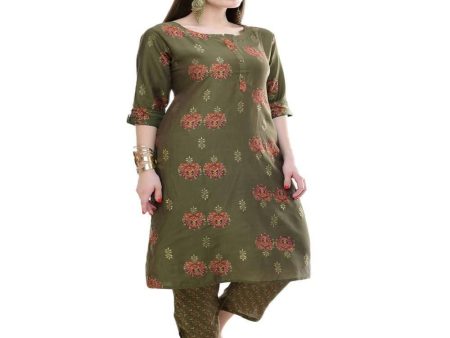 Lagi Women s Green Printed Straight Kurta & Pant (MC38A) Online Sale