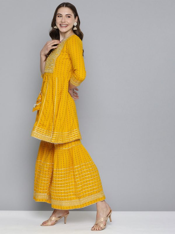 HERE&NOW Gotta Patti Pure Cotton Kurta with Sharara With Dupatta Cheap