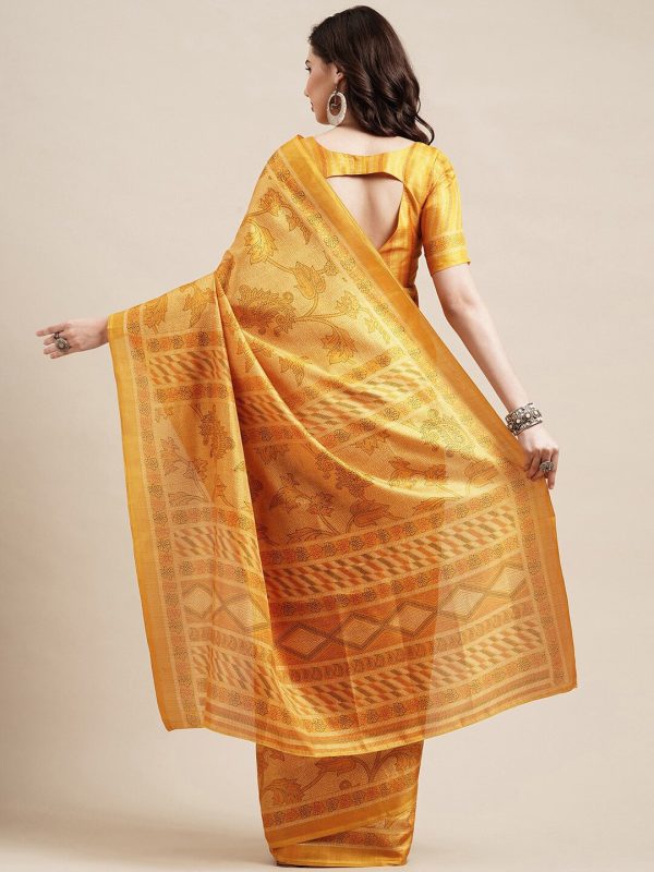 Saree Mall Yellow Floral Printed Bhagalpuri Saree Online