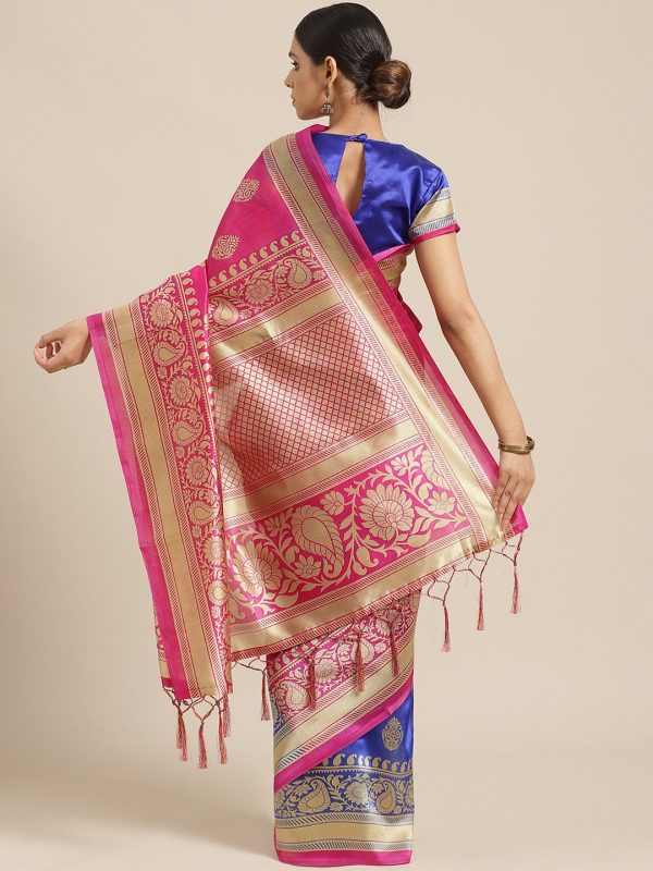 Saree Mall Pink & Blue Paisley Print Half & Half Saree For Cheap