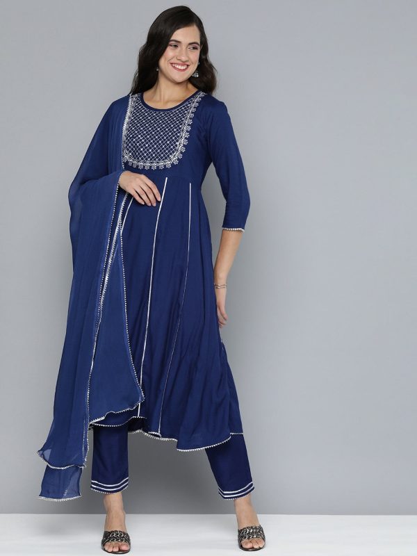 HERE&NOW Ethnic Motifs Embroidered Gotta Patti Kurta With Trousers & With Dupatta Online Hot Sale