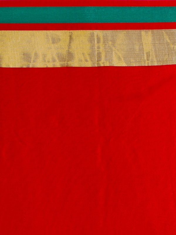 Saree Mall Red & Gold-Toned Silk Cotton Colourblocked Kanjeevaram Saree on Sale