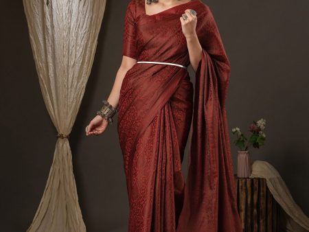 Saree Mall Maroon Woven Design Zari Silk Blend Banarasi Sarees Online Hot Sale