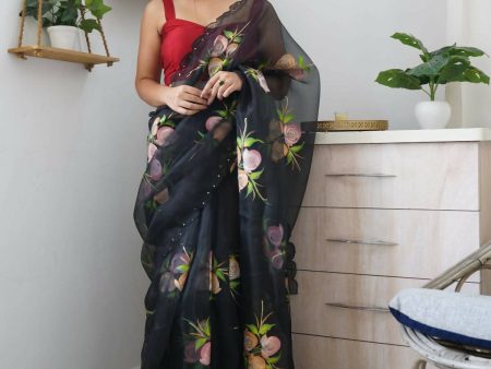 Vamsee Black Organza Saree Online Sale