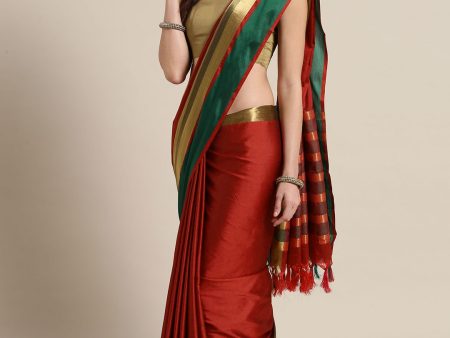 Saree Mall Red & Green Solid Saree Cheap