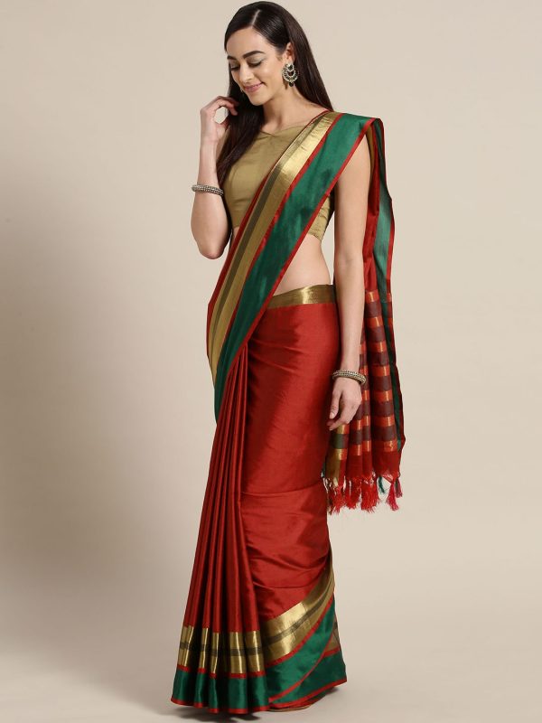 Saree Mall Red & Green Solid Saree Cheap