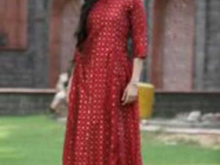 Juniper Women Maroon Chanderi Silk Solid Anarkali Kurta Supply