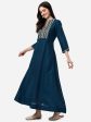 HERE&NOW Mandarin Collar Floral Embroidered A-Line Regular Fit Silk Kurta Discount