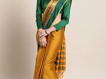 Saree Mall Mustard Yellow & Green Solid Saree Cheap