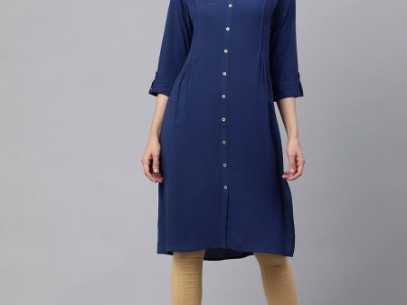 HERE&NOW Band Collar Roll UP Sleeves Knee Length Kurta Online Hot Sale