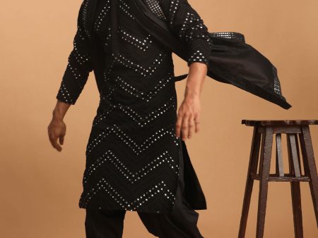 Shrestha by Vastramay Men s Black Georgette Kurta And Patiala Set Discount