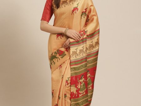 Saree Mall Golden & Maroon Printed Bhagalpuri Saree Cheap