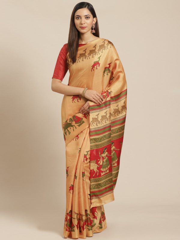 Saree Mall Golden & Maroon Printed Bhagalpuri Saree Cheap