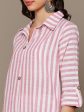 HERE&NOW Pink & White Shirt Collar Roll-Up Sleeves Striped Pure Cotton Straight Kurta For Discount