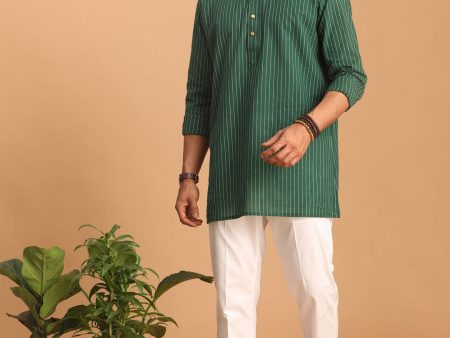 Shvaas by Vastramay Men s Green And White Cotton Kurta Pyjama Set Fashion