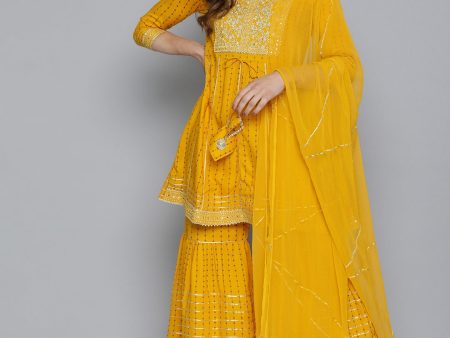 HERE&NOW Gotta Patti Pure Cotton Kurta with Sharara With Dupatta Cheap