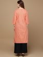 HERE&NOW Peach-Color & Red Chevron Printed Beads Pure Cotton Kurta For Discount