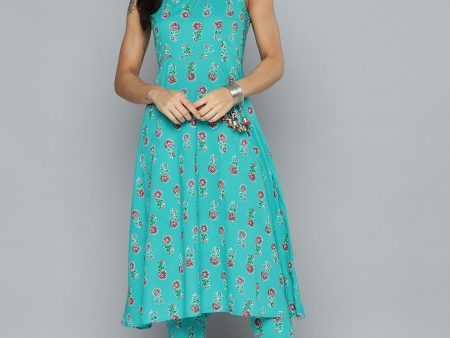 HERE&NOW Floral Printed Pure Cotton Kurta with Trousers For Cheap