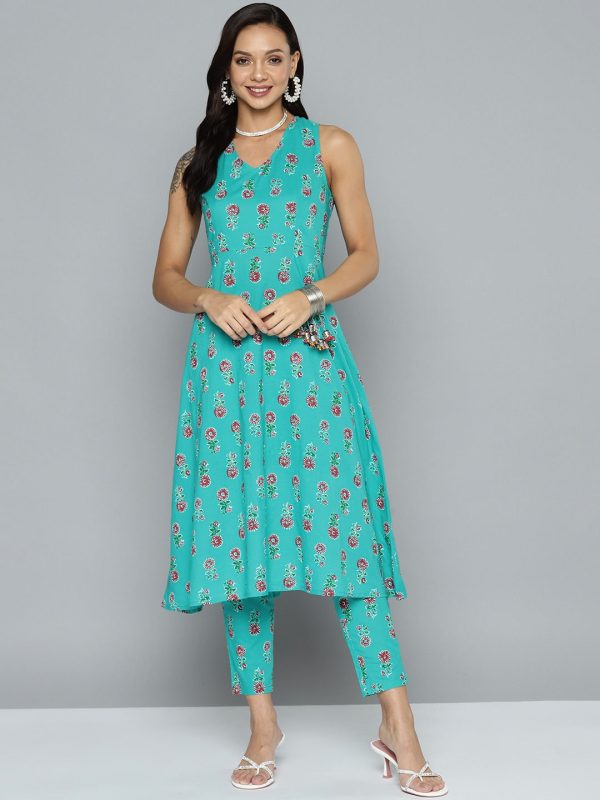 HERE&NOW Floral Printed Pure Cotton Kurta with Trousers For Cheap