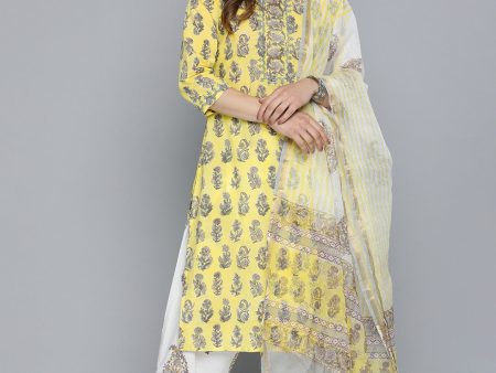 HERE&NOW Motifs Printed Regular Pure Cotton Kurta with Salwar & With Dupatta Sale