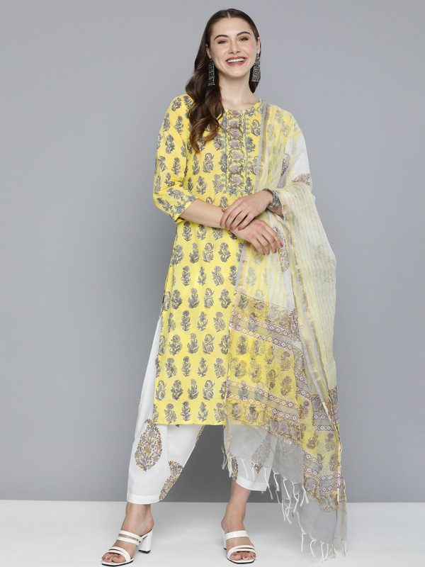 HERE&NOW Motifs Printed Regular Pure Cotton Kurta with Salwar & With Dupatta Sale