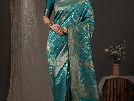 Saree Mall Woven Design Zari Silk Blend Banarasi Saree For Discount