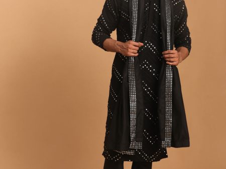 Shrestha by Vastramay Men s Black Georgette Kurta Pyjama Set Discount