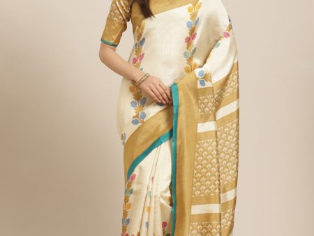 Saree Mall Off-White & Beige Printed Saree Sale