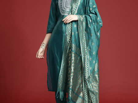 Anouk Ethnic Motifs Embroidered Regular Sequinned Kurta with Trousers & Dupatta Sale