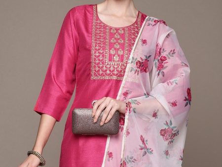 Anubhutee Ethnic Motifs Embroidered Zari Regular Kurta With Trousers & Dupatta Cheap