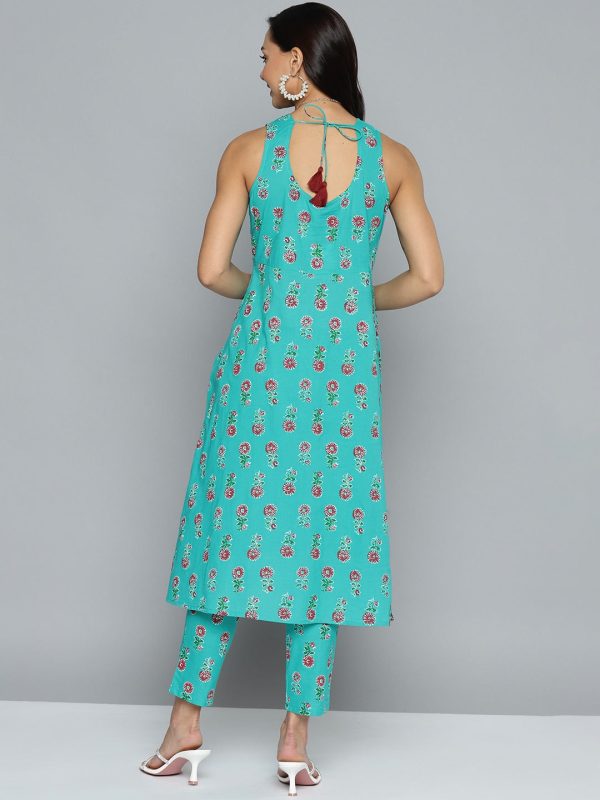 HERE&NOW Floral Printed Pure Cotton Kurta with Trousers For Cheap