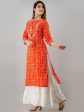 HERE&NOW Orange Tie Up Neck Bandhani Printed Gotta Patti Kurta Sale