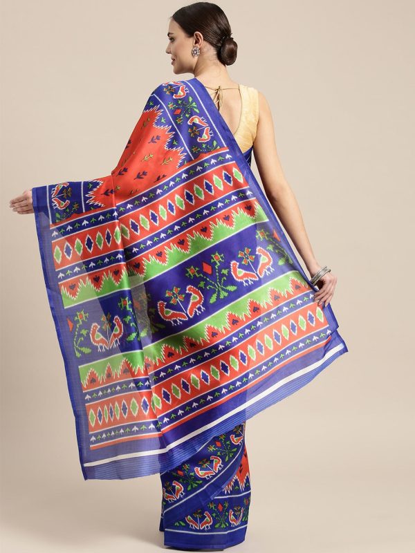 Saree Mall Red & Blue Printed Bhagalpuri Saree Online now