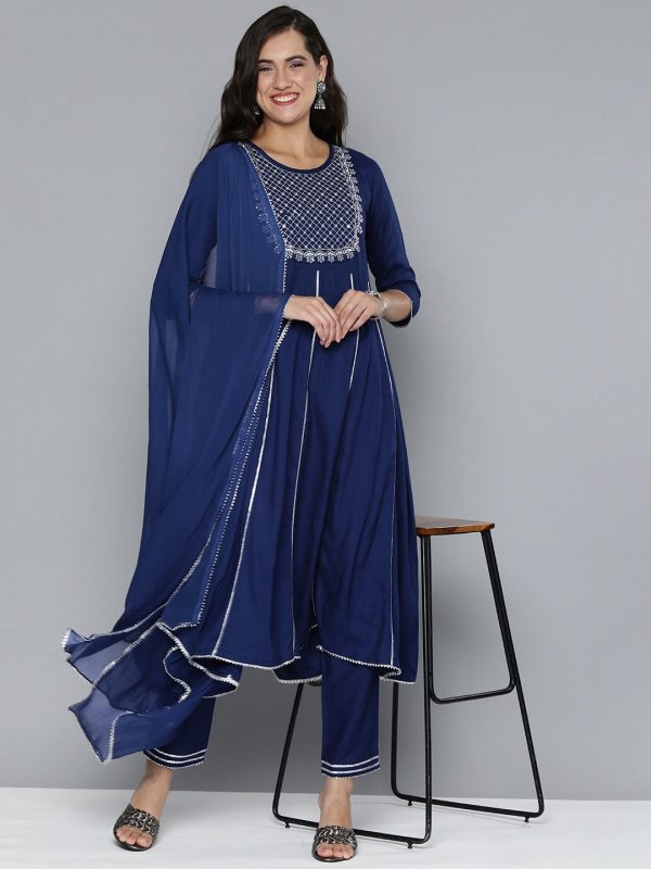 HERE&NOW Ethnic Motifs Embroidered Gotta Patti Kurta With Trousers & With Dupatta Online Hot Sale