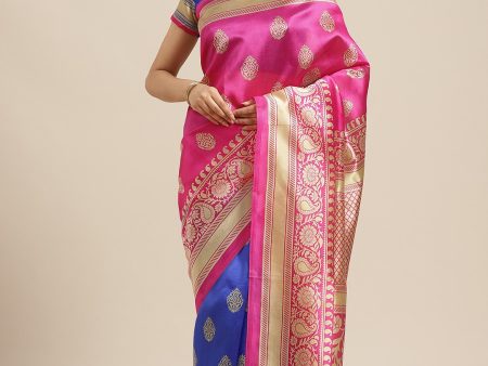 Saree Mall Pink & Blue Paisley Print Half & Half Saree For Cheap