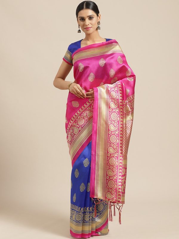 Saree Mall Pink & Blue Paisley Print Half & Half Saree For Cheap