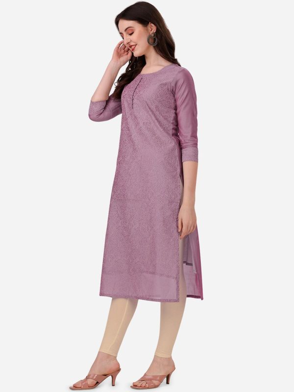 HERE&NOW Floral Embroidered Thread Work Chanderi Cotton Kurta For Discount