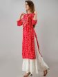 HERE&NOW Red & White Bandhani Printed Gotta Patti Straight Kurta Online