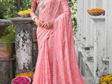 Saree Mall Floral Woven Design Pure Chiffon Beads & Stones Bagru Sarees Supply