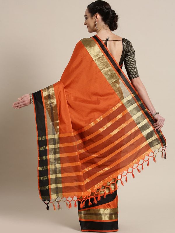 Saree Mall Rust Orange Solid Saree Supply