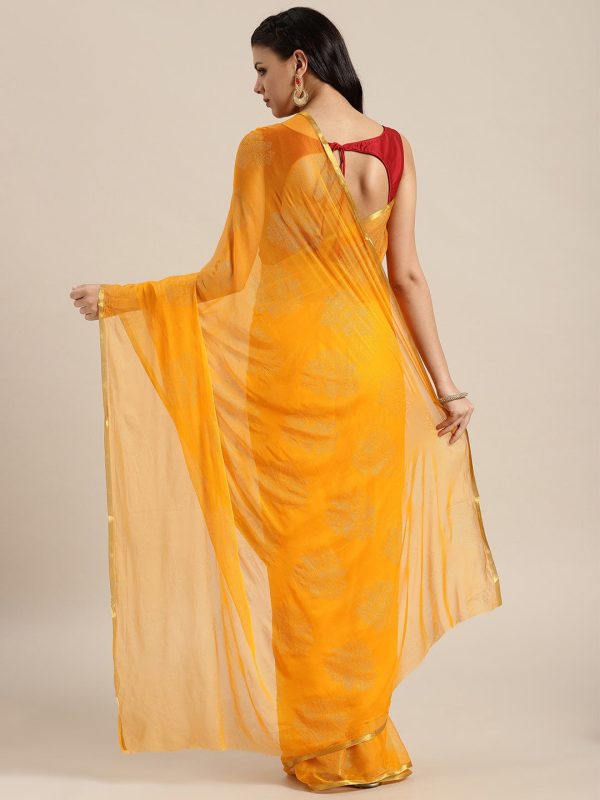 Saree Mall Mustard Yellow & Gold Printed Saree Hot on Sale