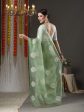 Saree Mall Olive Green & White Paisley Embroidered Organza Banarasi Sarees Hot on Sale