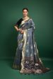 Vishnu Weaves Women s Grey Tussar Silk Zari Woven Saree with Blouse Fashion