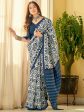 Saree Mall Off White & Blue Ethnic Motifs Dabu Saree For Cheap