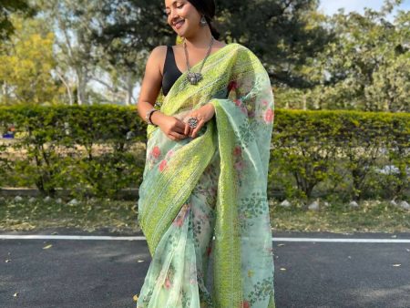 Vamsee Green Organza Saree Online now