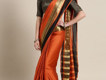 Saree Mall Rust Orange Solid Saree Supply