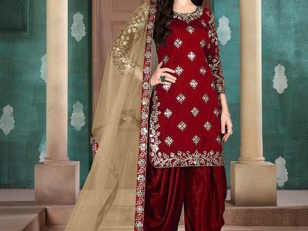 Myra Red Blue Art Silk Embroidered Patiyala Suit Online Hot Sale