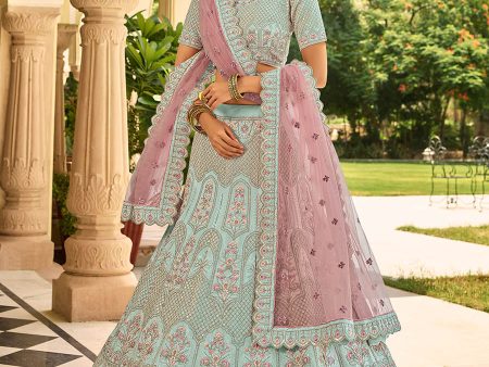 Myra Beautiful Sea Blue Organza Embroidered Lehenga Choli Sale